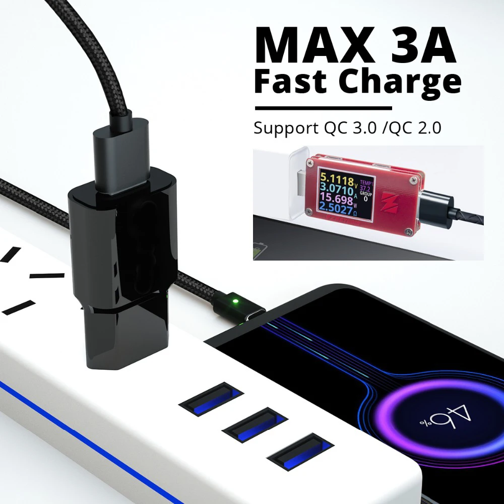 Магнитный кабель ANMONE Type C USB для быстрой зарядки 1 м 2 Android шнур передачи данных