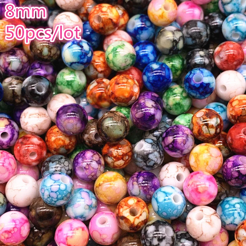 Новые круглые акриловые бусины 50 шт./лот 8 мм россыпью для изготовления ювелирных