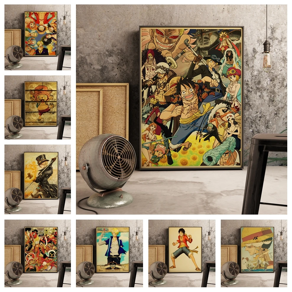 

Japanese Anime New One Piece Luffy Retro Painting Cafe Kids Room Living Art Home Wall Decor Quality Canvas Poster Gifts