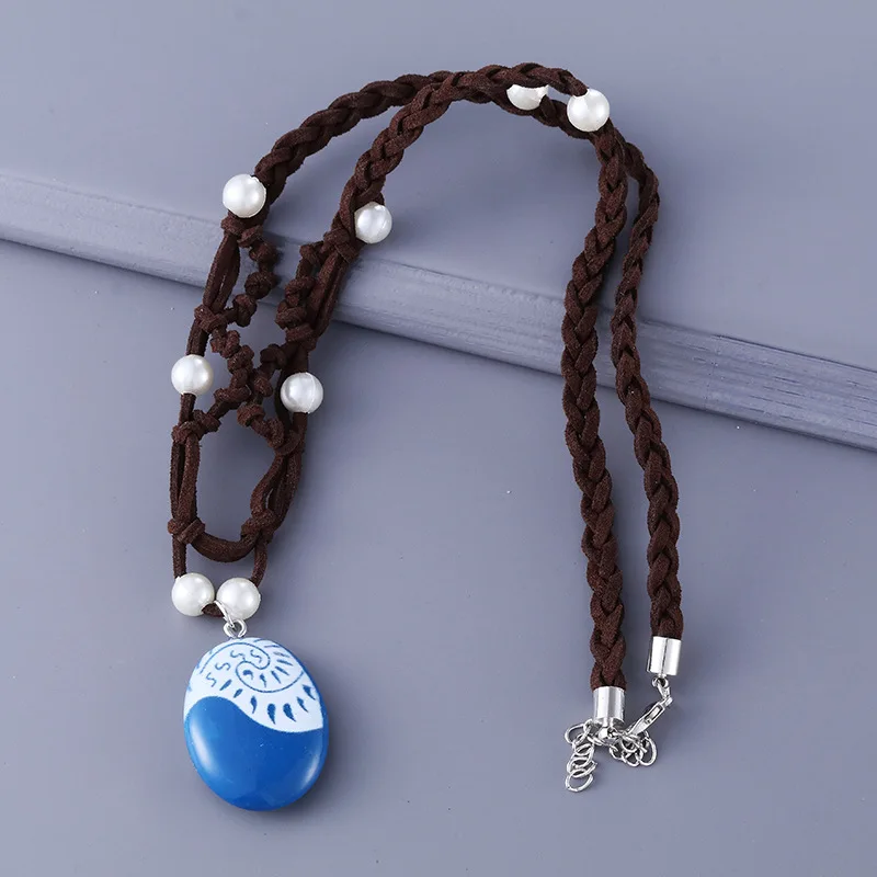 

Ожерелья-цепочки Моана из шнура океана ожерелья с синим камнем ожерелья и подвески кожаный замшевый чокер ожерелье для женщин и девушек Юве...