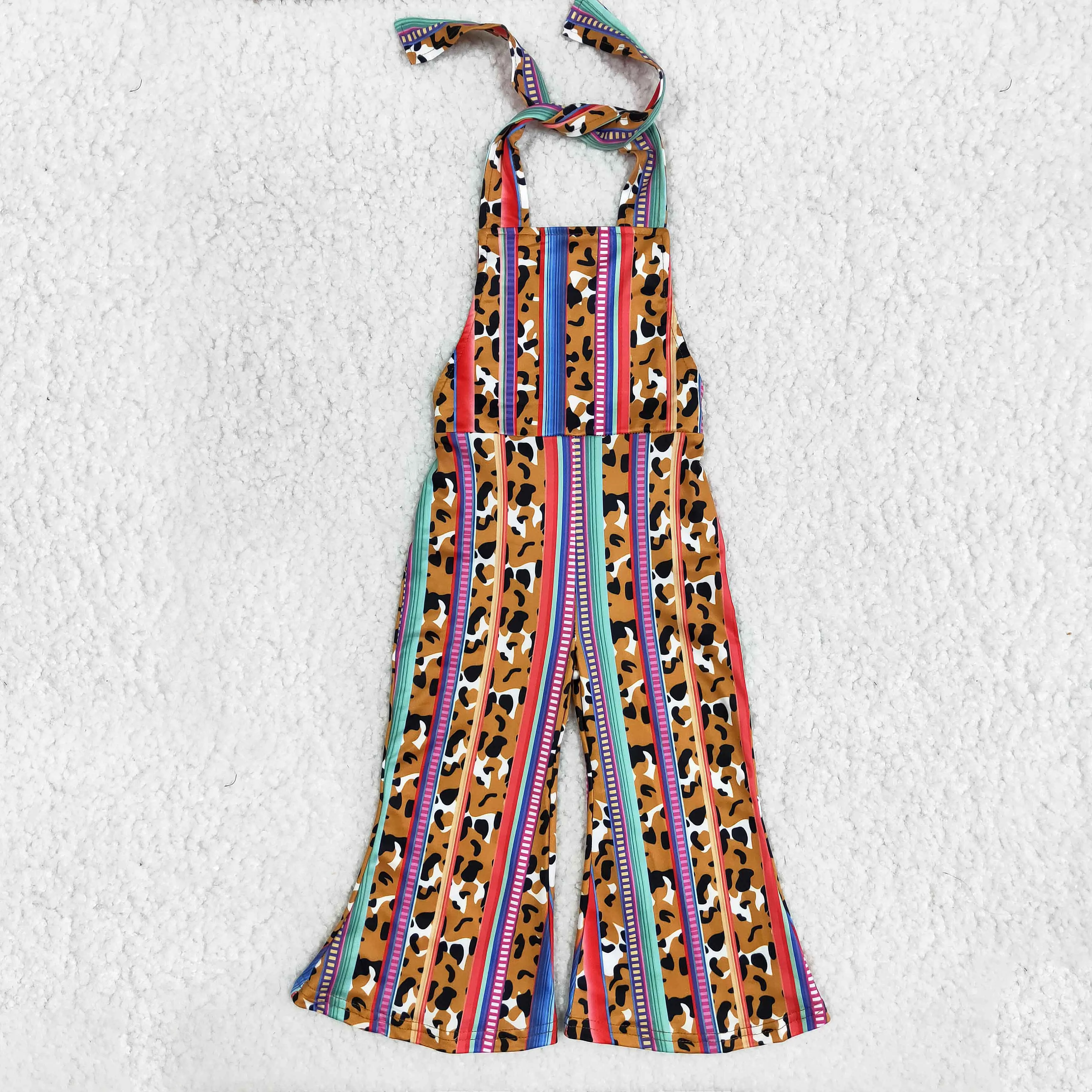 

Summer Brown leopard Prints Halter Neck Top Jumpsuit Rompers Baby Girl Clothes