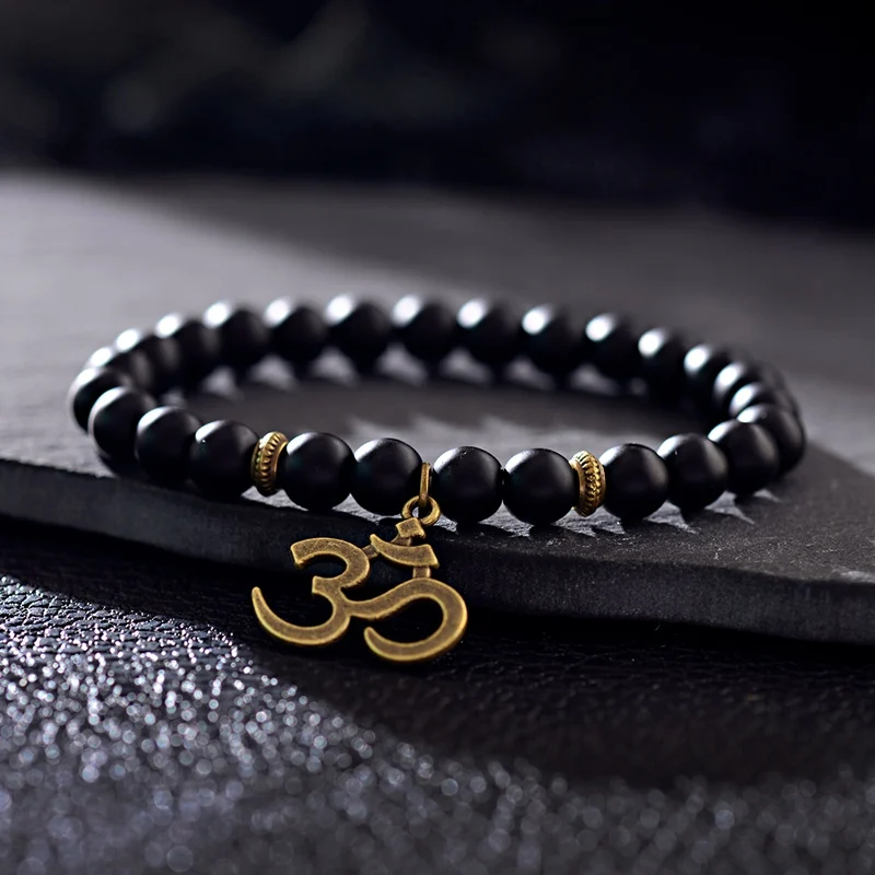 

2023 Charm OM Strand Bracelet Men Women Classic Black Natural Matte Stone Yogo Bracelets&Bangles Jewelry erkek bileklik