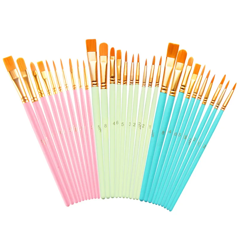 

10pcs Pink Artist Paint Brushes Set Nylon Hair Blue & Green Wood Handle for Acrylic Oil Watercolor Professional Art Painting Kit