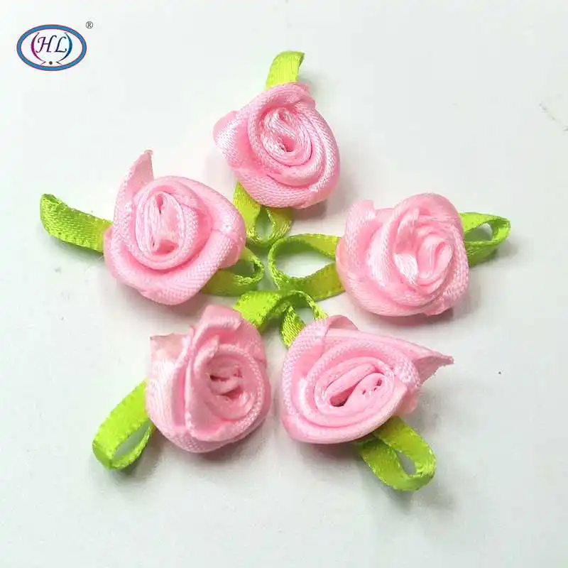 

100pcs pink color ribbon rose handmade flowers garment supplies sewing appliques diy accessories wedding decorationS01013