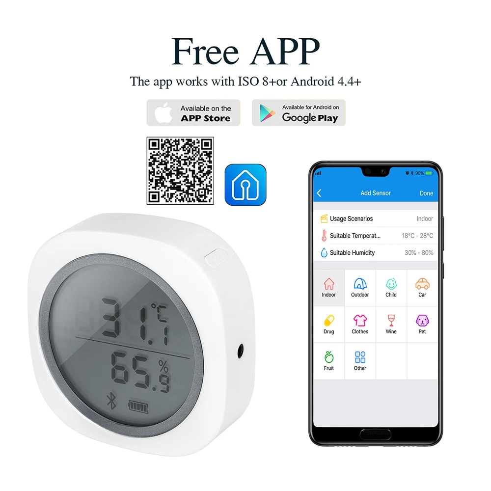 

Inkbird IBS-TH1 Plus Data Logger Bluetooth Temperature Humidity Sensor Recorder Gadget with Dual Display for Smart Phone&Screen