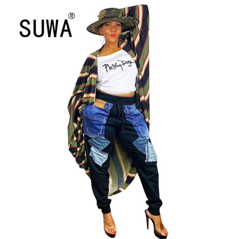 

Hot Recommend Style Contrast Denim Patchwork Skinny Harem Trousers High Waisted Pants Jeans Women Fashion Vintage Leggings
