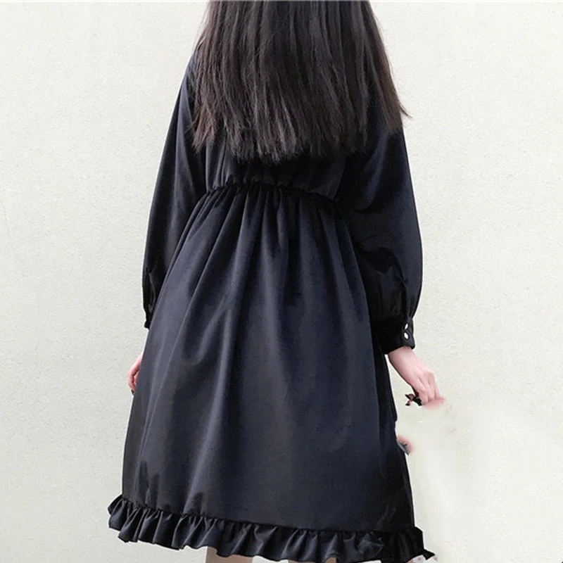 

Japanese Vintage College Style Soft Girl Sweet Sailor Collar Puff Sleeve Lolita Kawaii Ruffles Pleated Straight Dresses DT2261