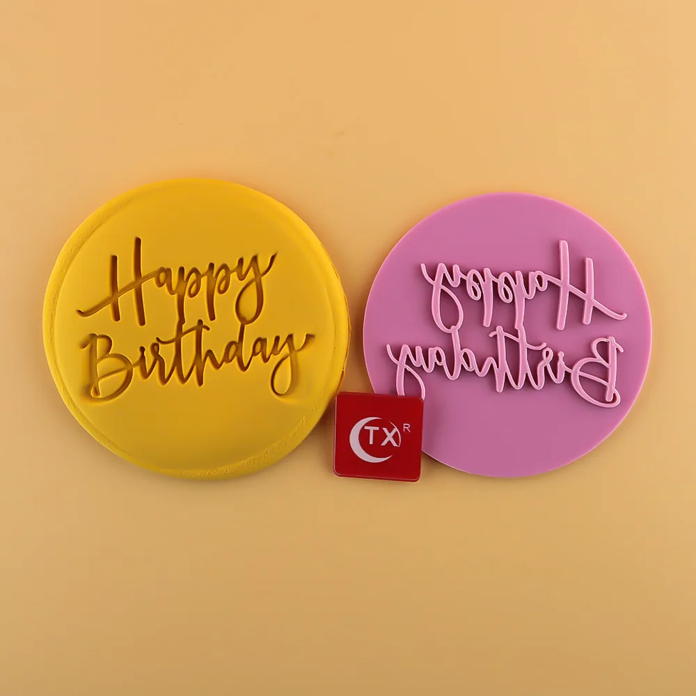 Fondant Cake Happy Birthday Baby Shower I Love You Letter Embosser Stamp Mold Round Acrylic Cookie Cutter Sugarcraft Baking Tool | Дом и сад