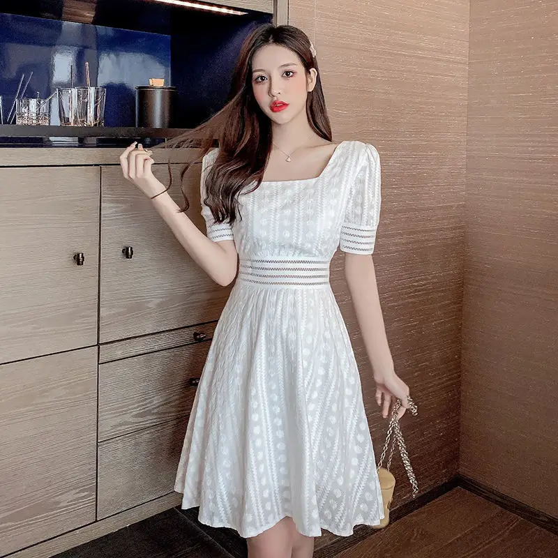 

Puff-Sleeve Ruched Dress For Women Solid Square Collar Sexy Dresses Ladies Streetwear Backless Zip Vestidos LYQ315