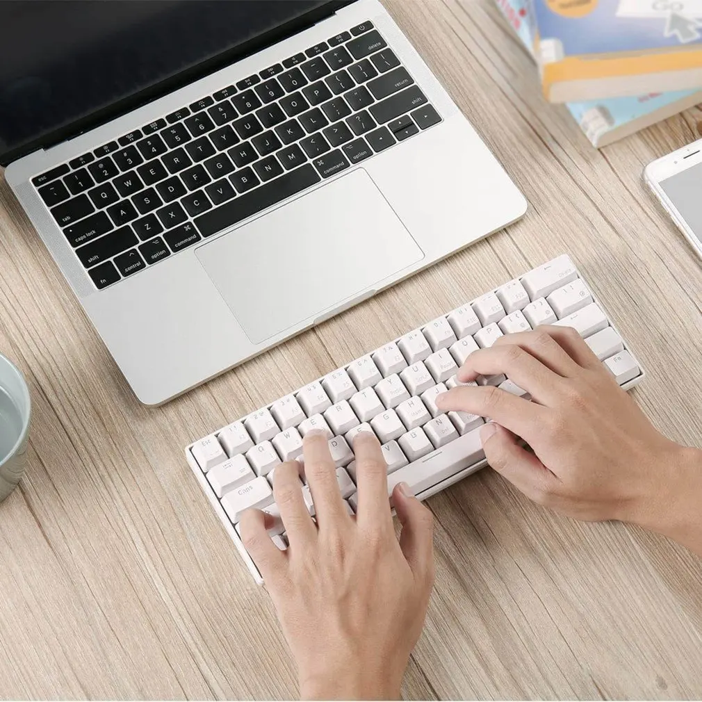 61 Проводная Bluetooth-клавиатура двойной режим 60% Золотая/Голубая подсветка клавиша