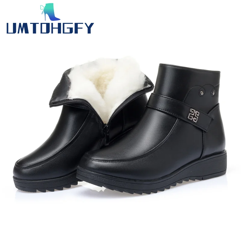 

2022 Shoes Woman Winter Warm Fur Ankle Boots For Women Snow Boots Genuine Leather Sneakers Black Fur Snow Shoes Female Booties