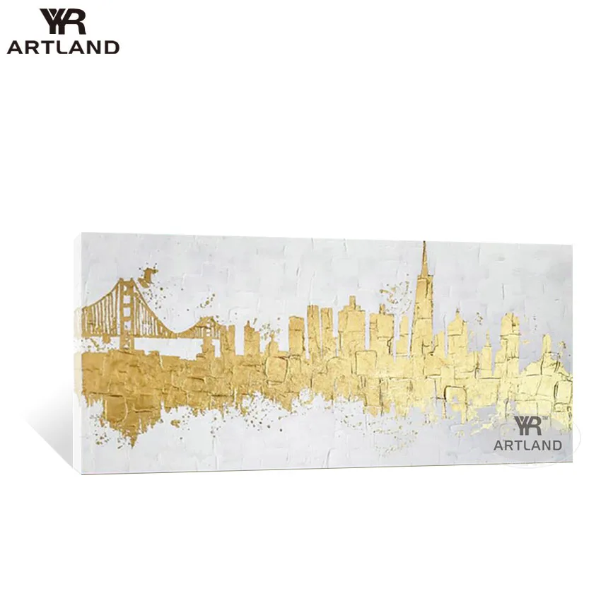 

Картина маслом ручной работы на холсте, современная абстрактная картина с изображением золотого города, Настенная картина для гостиной, фон без рамки