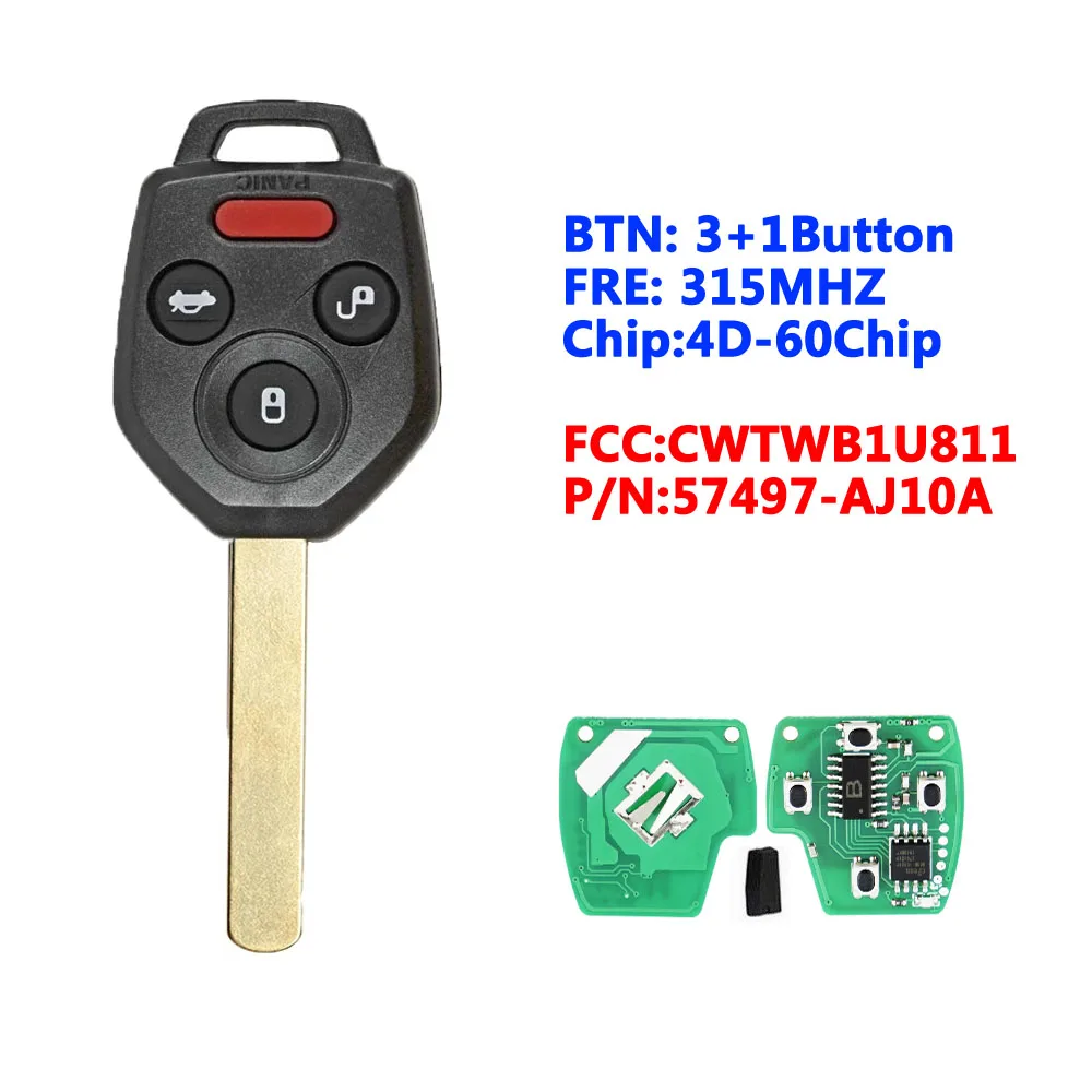 

CWTWB1U811 4D60 Chip Remote Smart Car Key For Subaru Legacy Outback Tribeca B9 CrossTrek 315Mhz 3+1 4 Buttons