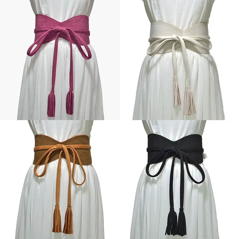 

Корсетный пояс широкий ремень женский длинный пояс с кисточками однотонные Цвет галстук-бабочка женские Искусственная кожа Широкие пояса ...