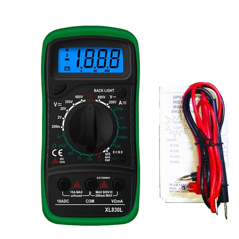 green XL830L мультиметр портативный ЖК-цифровой мультиметр с подсветкой AC/DC Амперметр Вольтметр Ом тестер метр ручной мультиметр тестер - Цвет: green