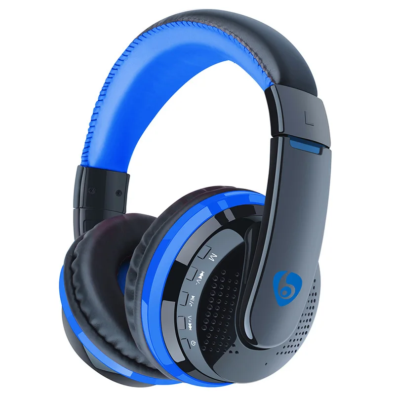 Blue Над ухом Bluetooth наушники стерео Беспроводной наушники FM радио карты памяти MP3 плеер громкой связи С микрофоном - Цвет: Blue