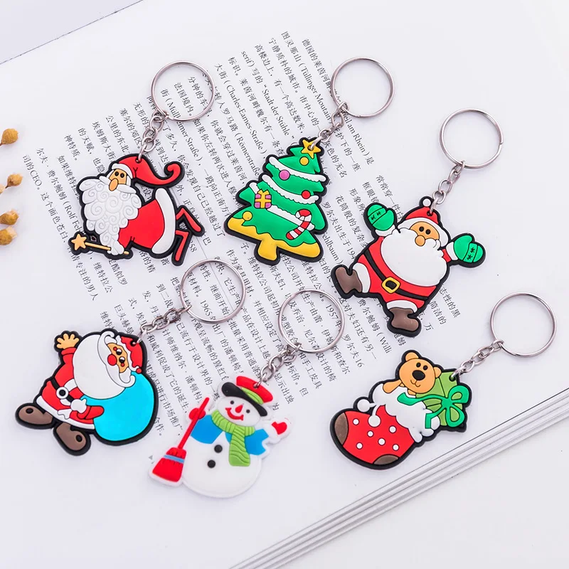 

10pcs Cartoon Santa Claus Keychain Christmas Tree Keyring Hanging Pendant New Year Decorations 2022 Christmas Ornaments Navidad
