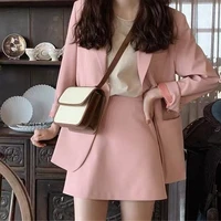 women 2021 fall solid two piece suit sets long sleeve blazer high waist mini skirt suits korean office workwear fashion sets