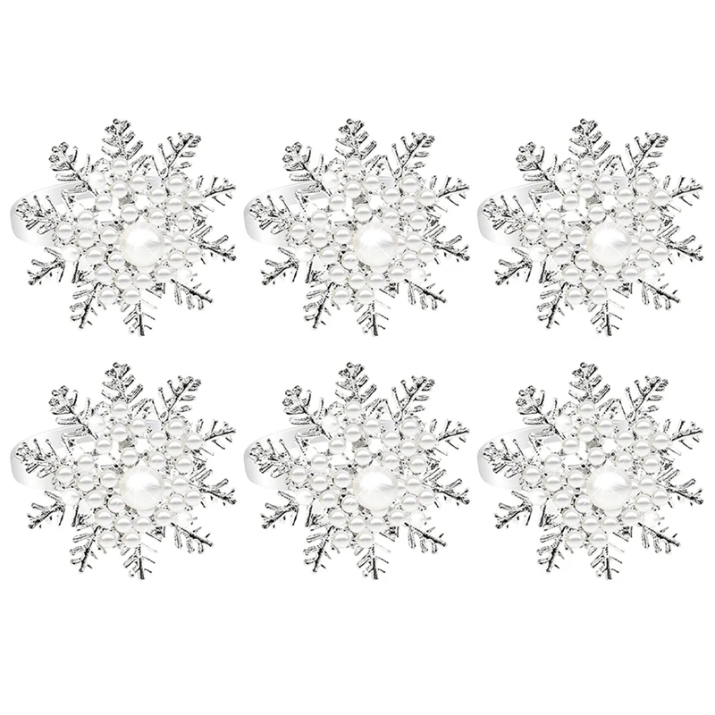 

Napkin Ring-White Pearl Snowflake Napkin Holder Ring Dining Table Ring Family Party 6 Pieces