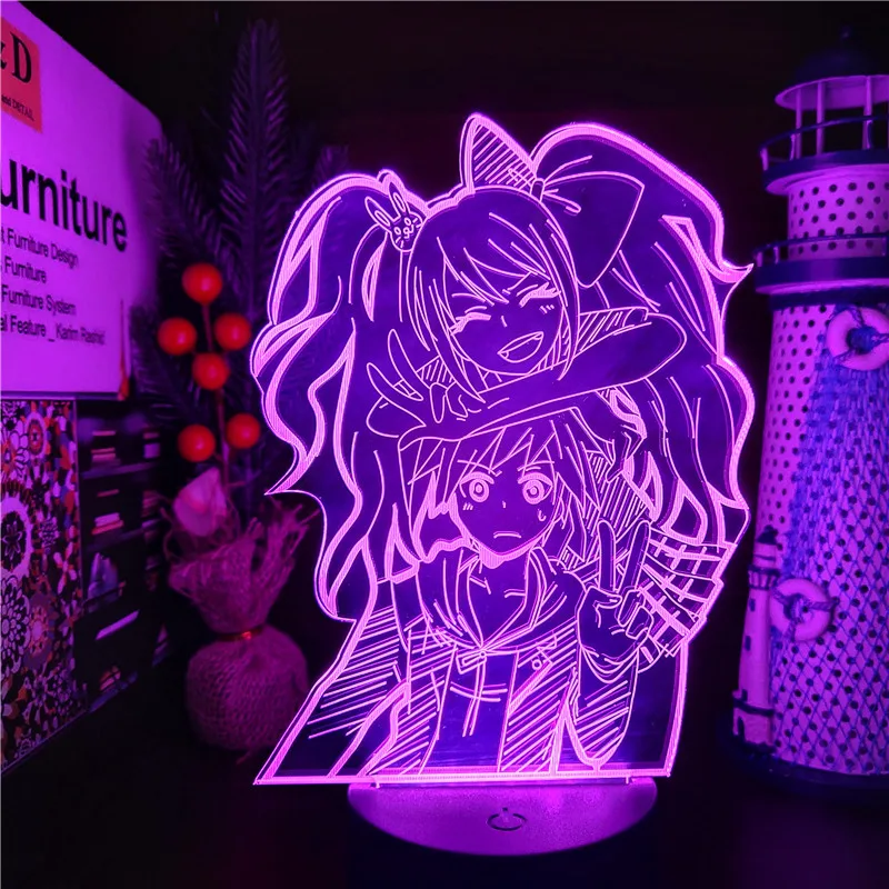 Danganronpa 3D Night Lights Enoshima Junko Makoto Naeki Color Changing Lampara Xmas Gift Anime Lamp Touch Led Doll
