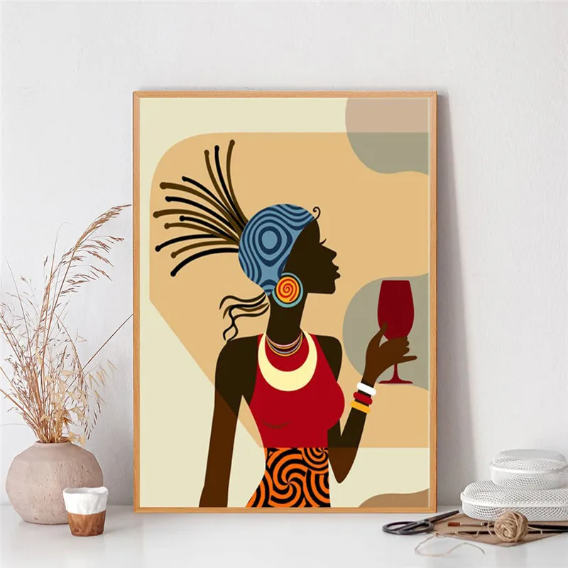 

African Black Woman Canvas Painting African American Ethnic Art Poster for Living Room Decoration Home Wall Decor Picture