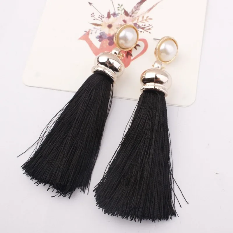 

Fashion Women's Bohemian Tassel Crystal Long Earrings Women Various Colors Cotton Silk Fabric Tassel Earrings Jewelry