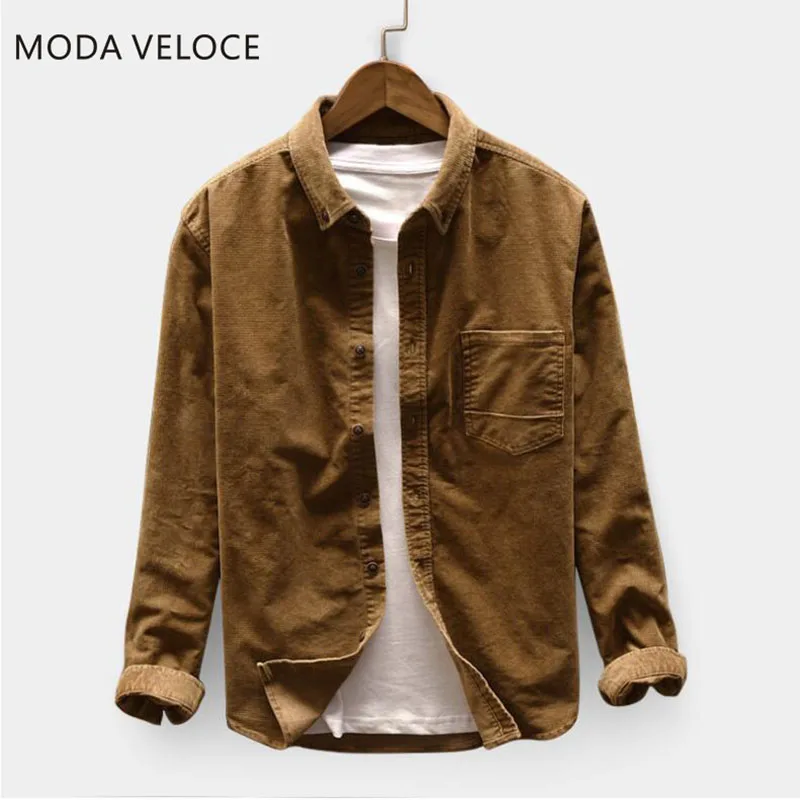 MODA VELOCE Flannel Shirt Men  Long Sleeve Shirt Men Winter 4 Colors Corduroy Hip Hop Blouse