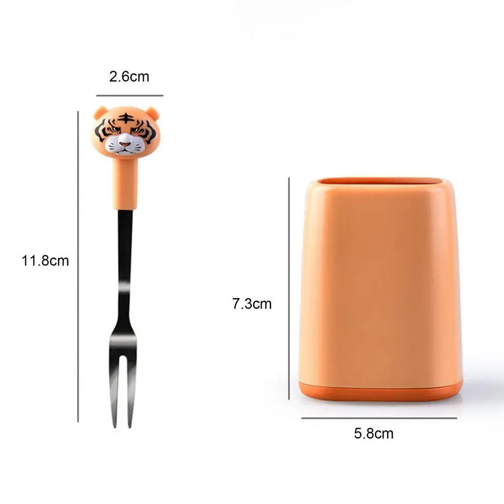 

6Pcs/Set Adorable Tiger Decor Fruit Fork Multi-use Anti-rust Stainless Steel Dessert Fork for Home
