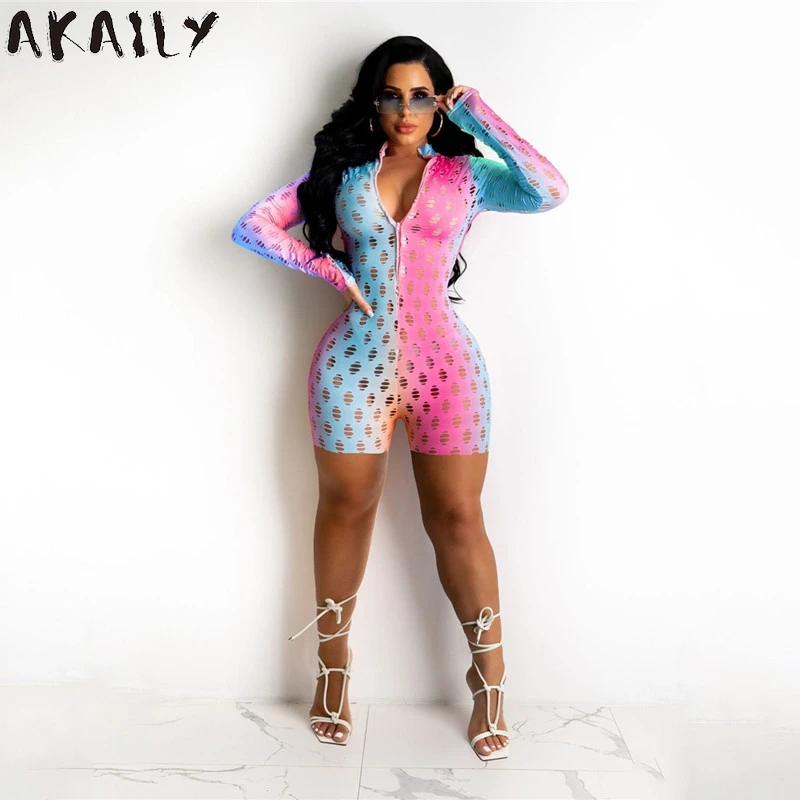 

Женский комбинезон на молнии, с длинным рукавом и принтом