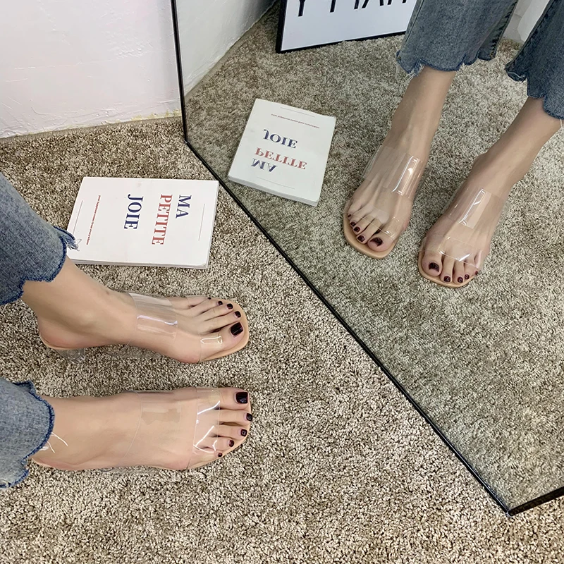 

2020 New Transparent Women slipper Female Clear Thick High Heel PVC Rome Casual Shoes Woman Summer Fashion sapato feminino luxo