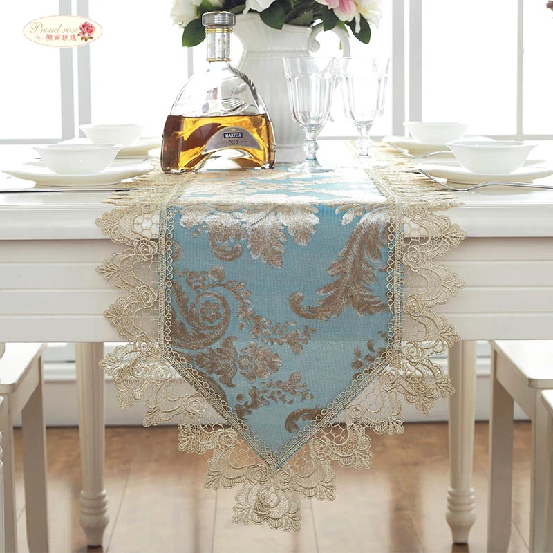 

Proud Rose TV Cabinet Table Cloth Lace Table Runner European Style Dustproof Cover Bed Flag Blue Tea Table Cloth