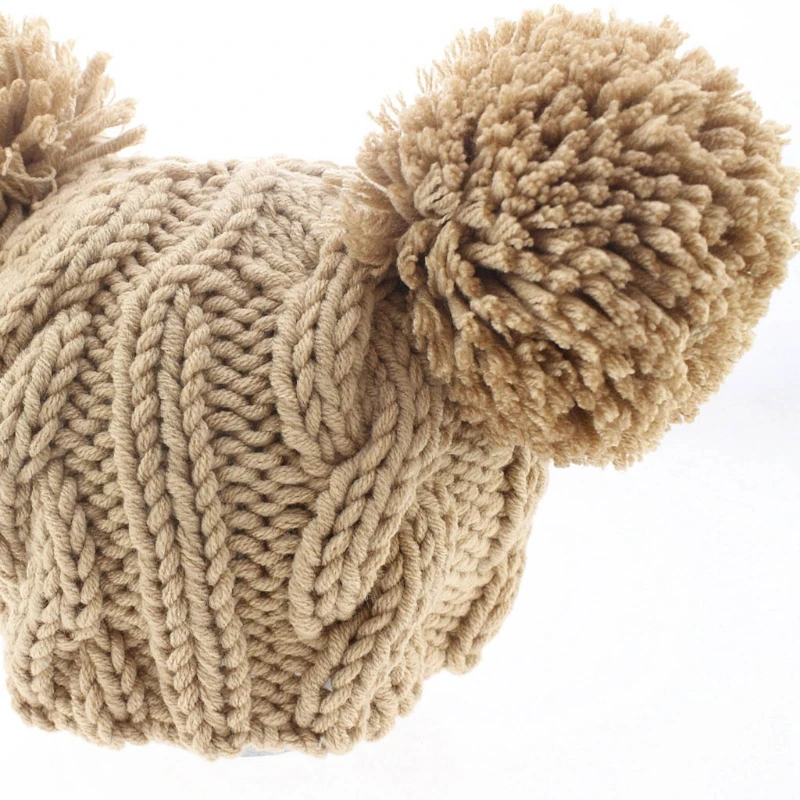 

Winter Warm Babys Cap Fur Ball Pompom Beanie Kids Cap Knitted Solid Color Hat