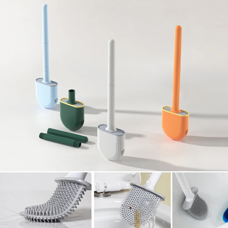 

Мини-щетка для унитаза с держателем, черная силиконовая щетка для очистки туалета с длинной ручкой, настенные аксессуары для туалета, ванно...