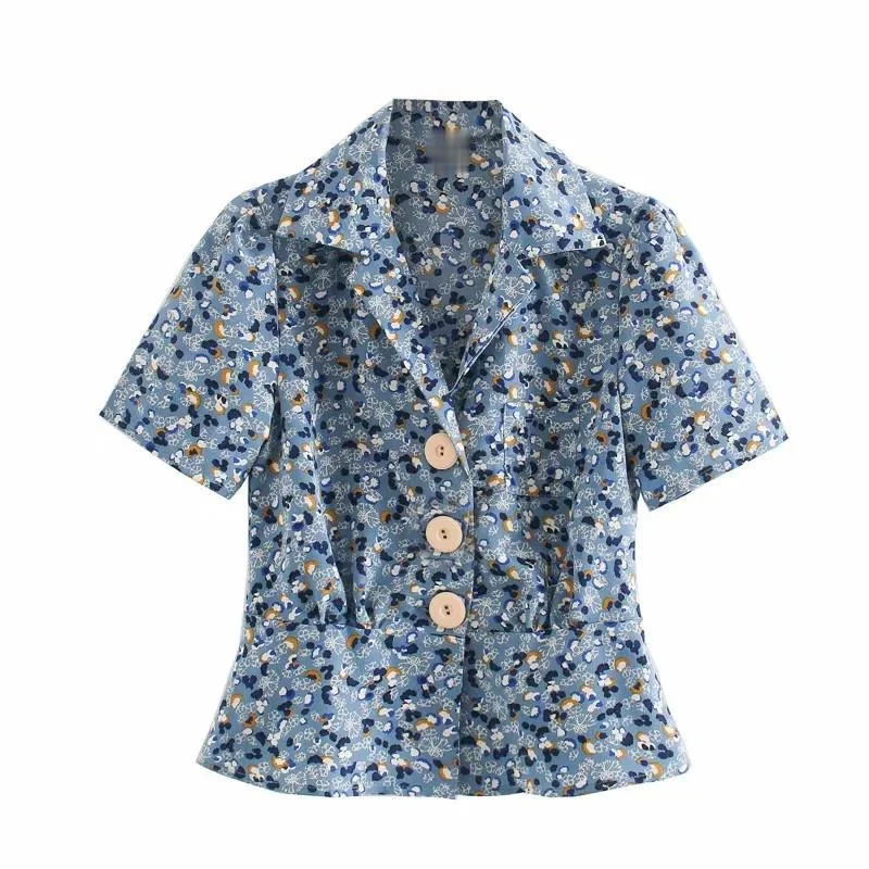

Summer new fashion women's clothing to restore ancient ways small pure and fresh and sweet printing lapel coat blouse casual