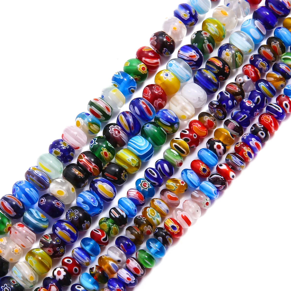 8x5/10x7mm Oval Millefiori Flower Lampwork Glass Beads Bulk Crafts Abacus Beads DIY Necklace Bracelet Earrings Jewelry Making