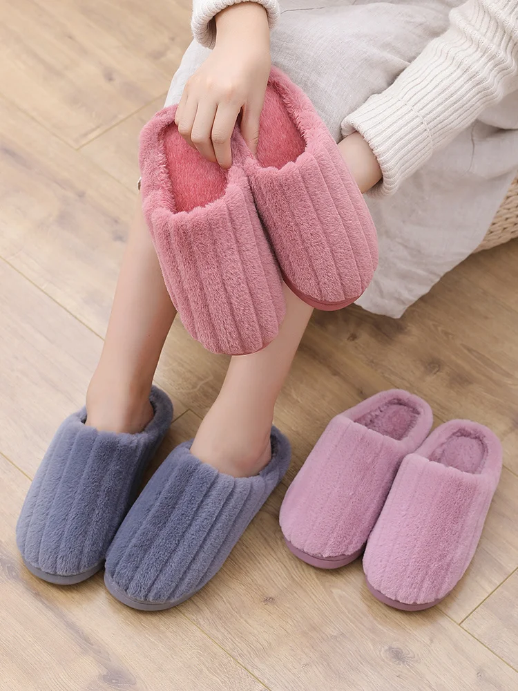 

2020 new cotton slippers for women's home in autumn and winter indoor plush lovers warm thick soled home slippers for men