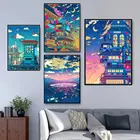 Алмазная живопись, мультяшный ночной уличный пейзаж, картина стразы, Алмазная мозаика, вышивка крестиком, наборы для домашнего декора