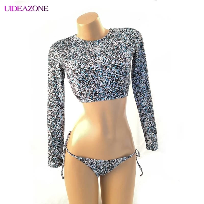 Женские Купальники с круглым вырезом и длинным рукавом укороченные топы