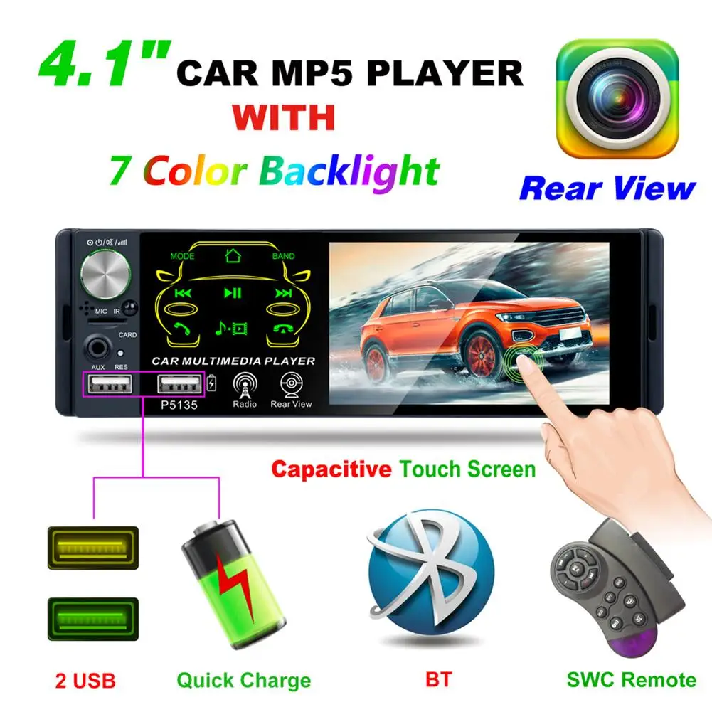 Автомобильный радиоприемник 4 1 дюйма DIN с сенсорным HD экраном портом Sup Bluetooth
