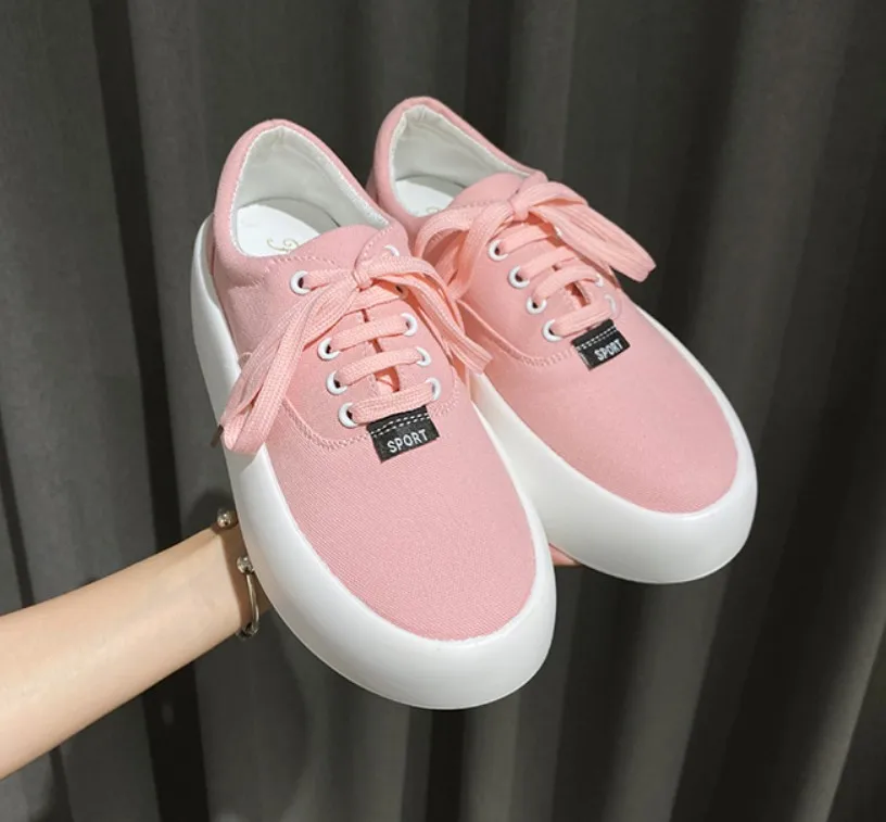 

Maggie's Walker Women Casual Shoes High-platform Canvas shoes Lace-up Candy-colored Casual Shoes Size 35~39