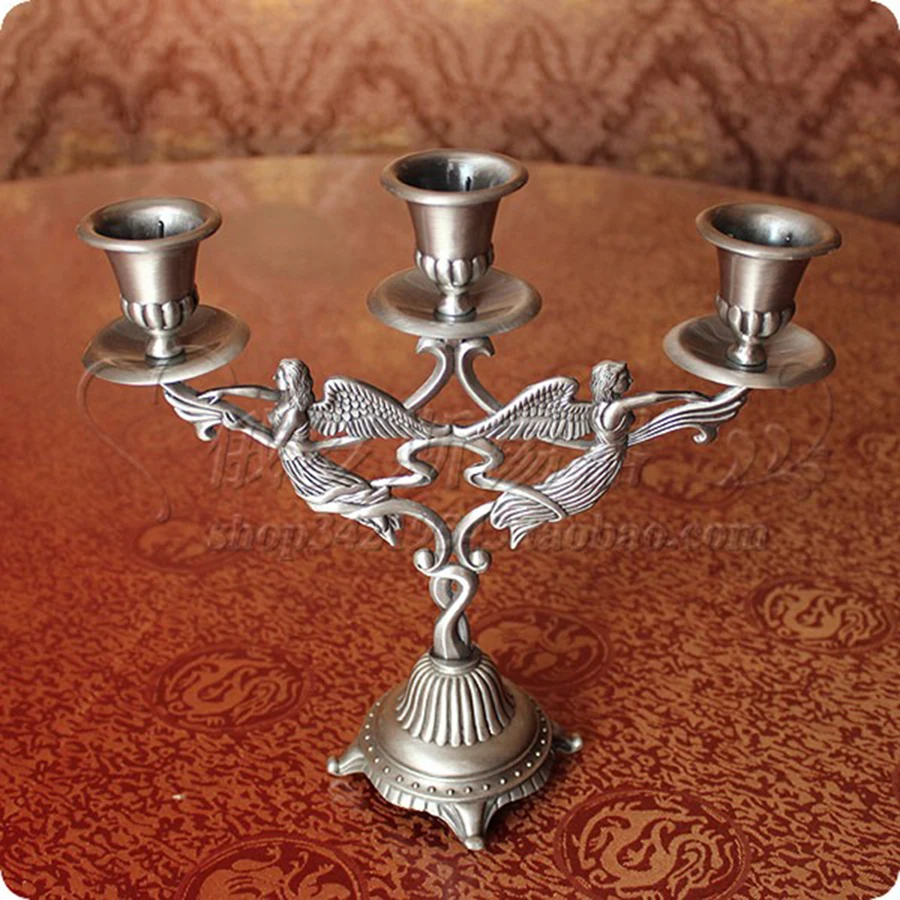 Ангел творческий подсвечник металлический черный свадебный для украшения