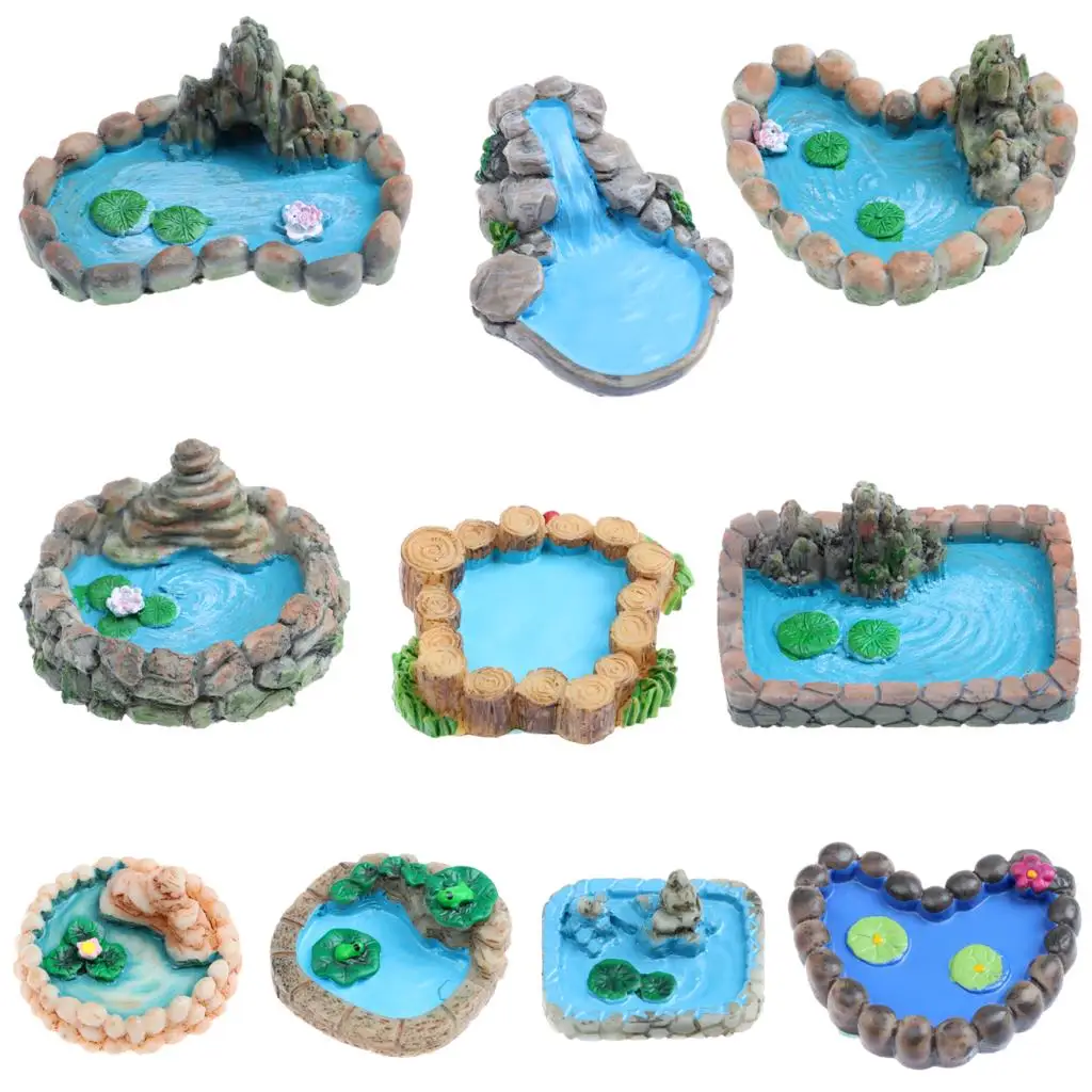

10 Pcs Fairy Garden Miniature Pond Ornaments Accessories Resin Miniature Pond