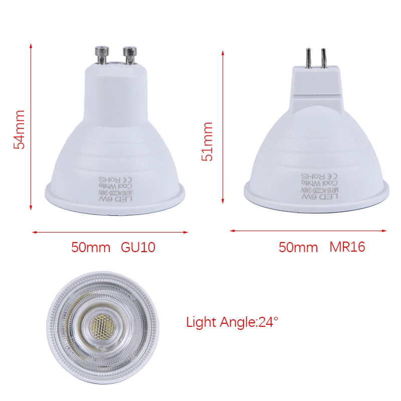 

Hot Sale 220V 6W Dimmable GU10 COB LED Spotlight 6W MR16 Bulbs Light White Lamp Down Light