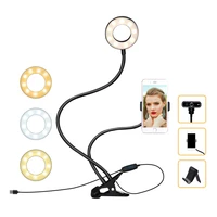 led selfie ring light with clamp and cell phone holder stand usb 3 light mode 18 leds camera flash light for live stream makeup