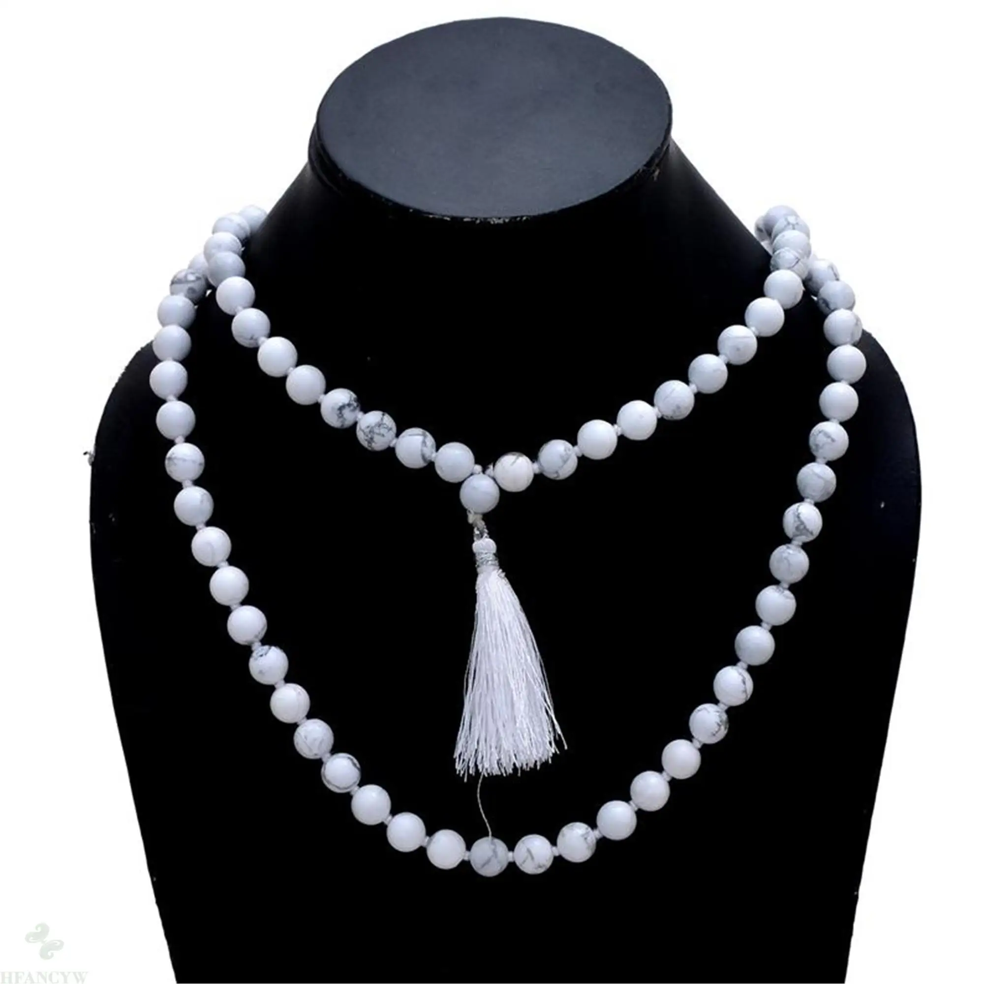 

6mm Howlite 108 Beads Tassels Necklace Bracelet Classic Wrist Yoga Cuff Buddhism Reiki Elegant Meditation Pray
