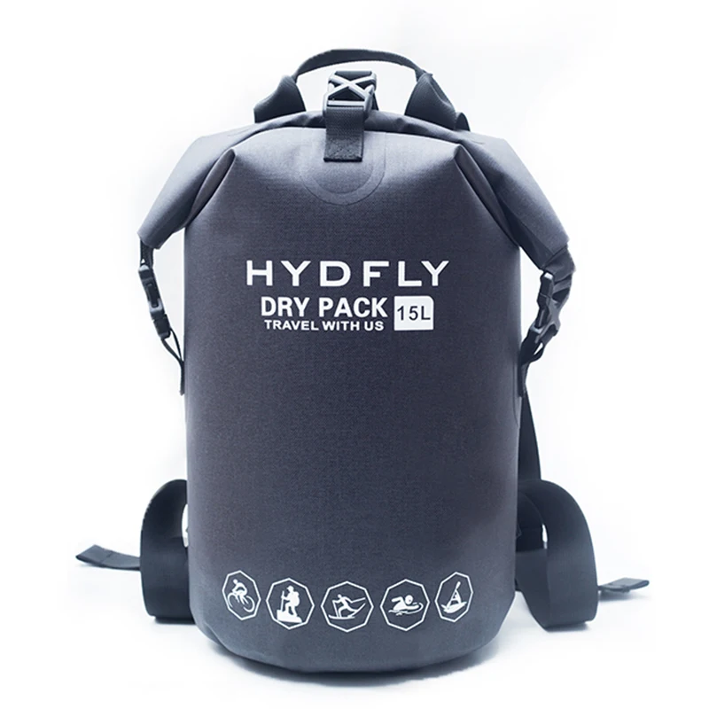 15L HYDFLY 600D TPU Sport Outdoor Waterproof Sealed Dry Bag Backpack For Watersport Beach Surfing Water Proof Bag Backpack