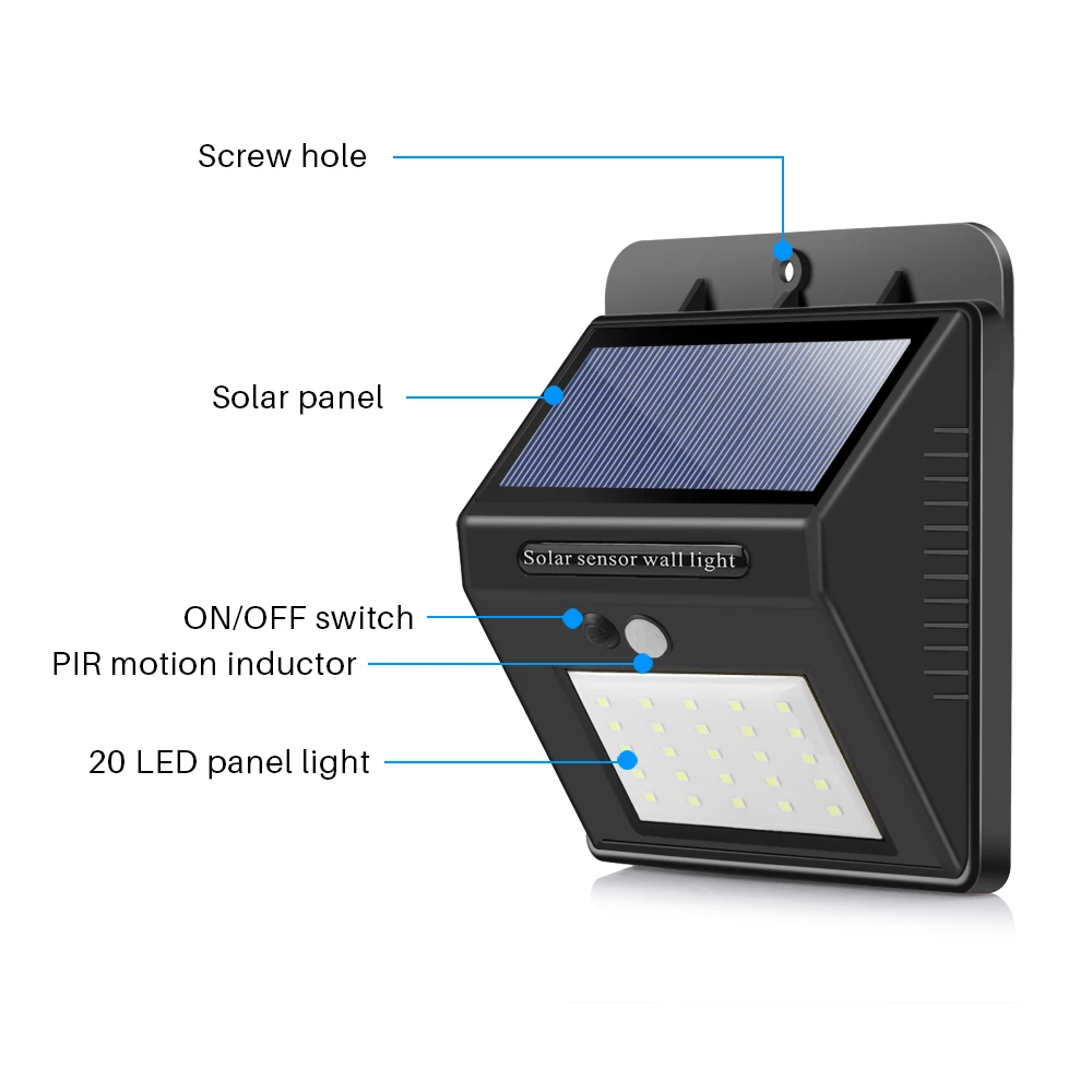 25 светодиодный светильник на солнечной батарее с датчиком движения настенный