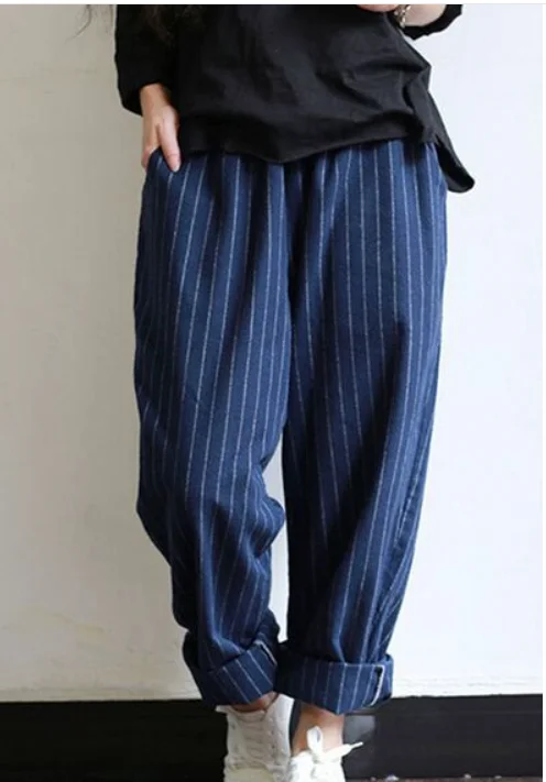 5XL Autumn 2022 Striped Pants Women Casual Baggy Pant Turnip Long Pantalon Palazzo Lady Elastic Waist Harem Pants