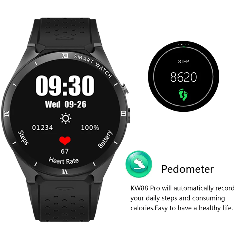 Nennbo KW88 Pro Android 7 0 умные часы 1 + 16 Гб Bluetooth 4 wifi 3g с поддержкой Google store голосовые gps