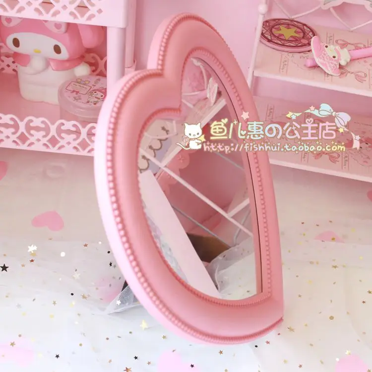 

Pink Love Heart-shaped Cosmetic Mirror Makeup Wall Hanging Mirrors For Girls